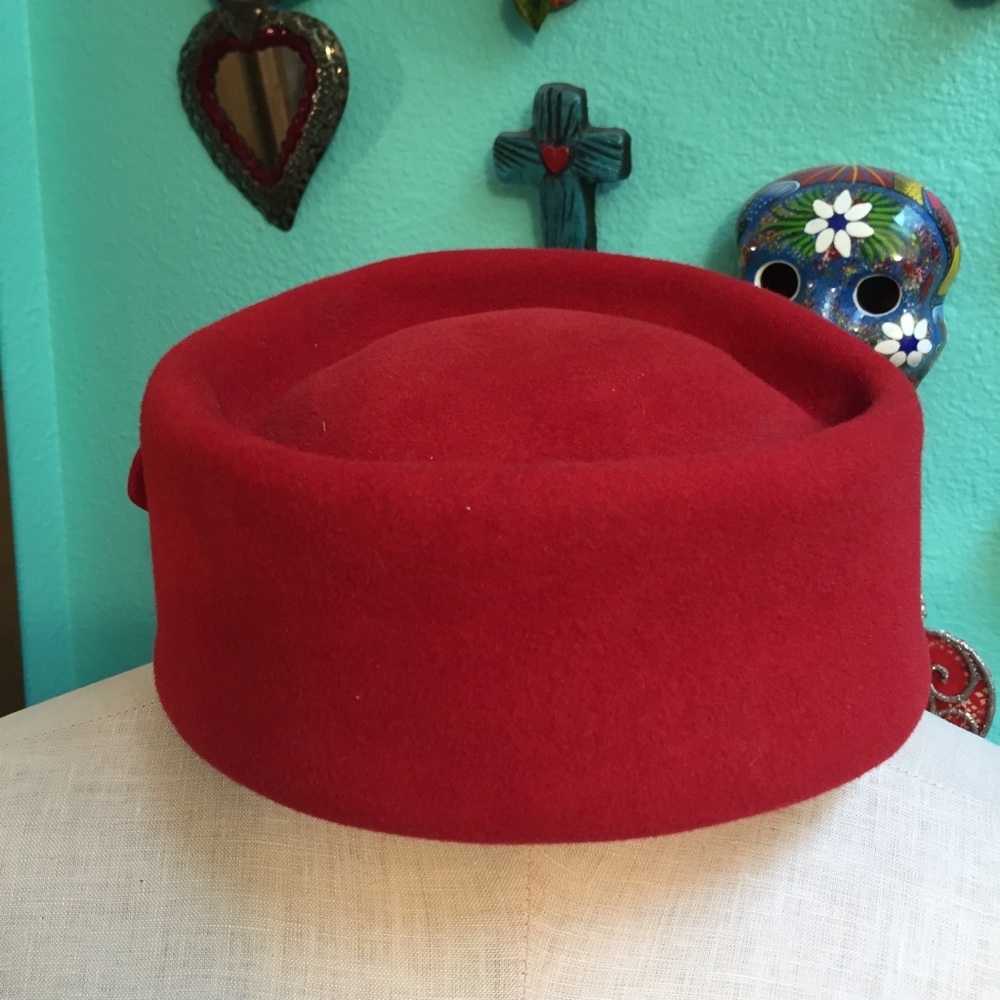 Red Vintage Hat with Black Accent - Picture 2 of 7